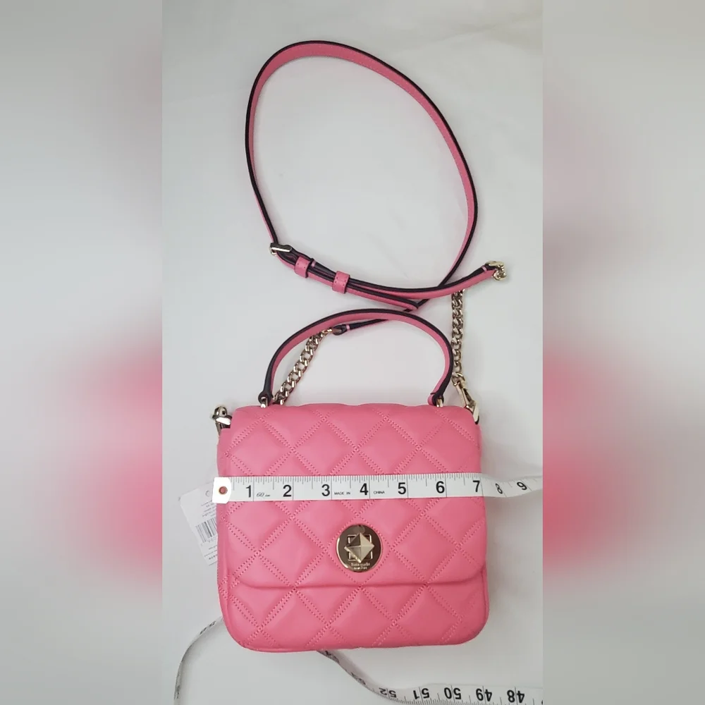 NWT Kate Spade -Small Quilted Pink Crossbody Handbag Bag with Silver Hardware - Picture 4 of 14